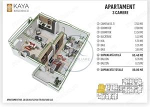 Apartament 3 camere  Kaya Residence  Etaj 10/11 