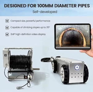 Mini robot inspecție conducte 100 mm IP68, WiFi, cablu 150 m, industrial - imagine 2