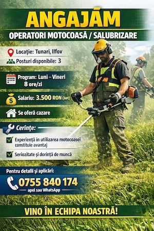 Angajam 3 Operatori motocoasa-salubrizare 
