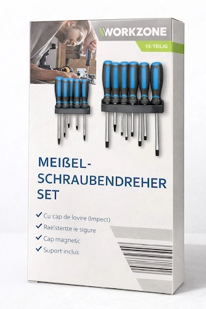 Set surubelnite 15 piese Workzone cu cap de lovire (impact)