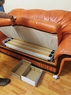 Canapea extensibila si fotoliu piele portocaliu - imagine 2