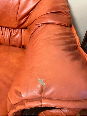 Canapea extensibila si fotoliu piele portocaliu - imagine 4