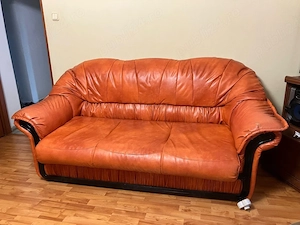 Canapea extensibila si fotoliu piele portocaliu