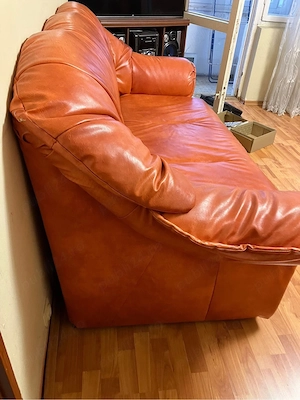 Canapea extensibila si fotoliu piele portocaliu - imagine 3