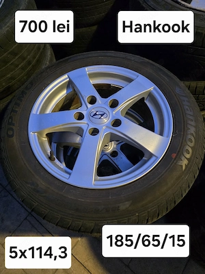 Set 4 jante aliaj 5x114,3 echipate cu anvelope Hankook 185/65/15 Hyundai