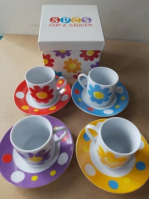Set Espresso 8 piese Crown Victorian - Porțelan Fin (Fine China) - Stil Pop-Art Floral, Nou la cutie