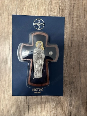 Cruce icoană Maica Domnului Pantanassa, argint 925 + aur 24K, IHTIS IKONE