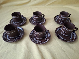 Set cescute cu farfurii din ceramica fina pentru espresso - pictate - imagine 3