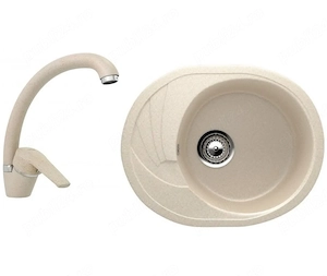 Set Chiuveta Bej De Bucatarie + Baterie, Compozit Marmura