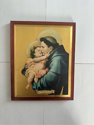 Vând icoană deosebită reprezentându-l pe Sfântul Anton de Padova cu Pruncul Isus.