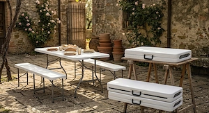 Set Masă de Camping Pliabilă cu 2 Scaune, 180x74x74 cm, Alb