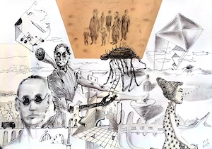 Lucrare grafica executata in tus, creion si carbune