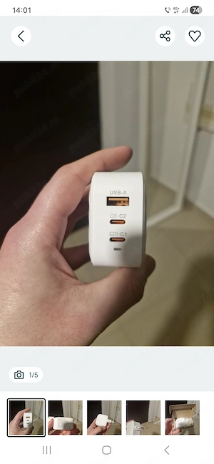 2 x Incarcator universal, rapid, 65W, cu 3 porturi, USB A si USB C