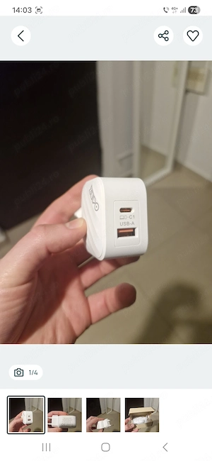 2 x Incarcator universal retea priza de 45W, 2 porturi, USB tip A si Tip C