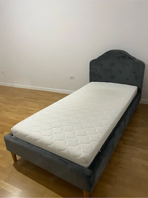 Pat tapitat 90 200 cm   saltea + somieră incluse