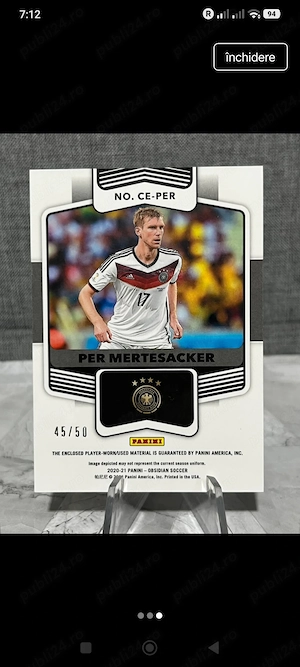 Cartonaș cu Patch Dublu Per Mertesacker - Panini Obsidian Cutting Edge 45 50 - Germania - World Cup - imagine 2