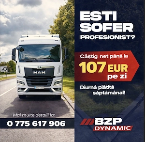 Sofer profesionist C+E   comunitate   107 eur   zi - plata la saptamana
