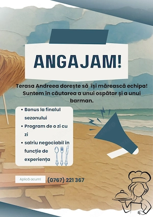 Angajăm ospătari și barmani la terasa Andreea din mamaia 