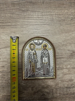 Icoană Argintată Sfinții Ciprian și Iustina - Silver Axion (Grecia), 10x8 cm - imagine 2