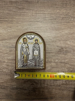 Icoană Argintată Sfinții Ciprian și Iustina - Silver Axion (Grecia), 10x8 cm - imagine 3