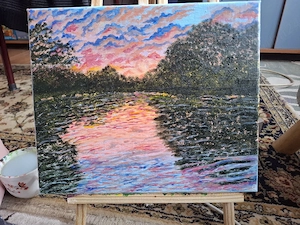 Tablou pictat manual    Paradis de seară    30x24 cm