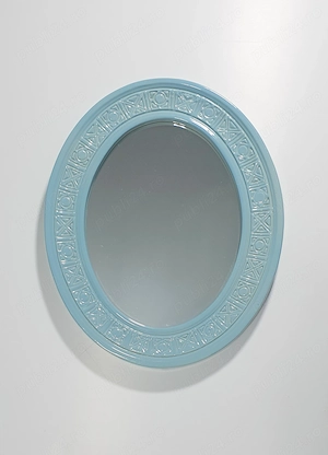 Oglindă Ovală Vintage, Rară - Ramă Ceramică Bleu Ciel, Stare Impecabilă
