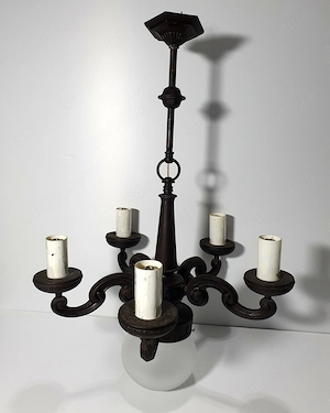 Candelabru   Lustra vintage Stil Retro   5 Brațe + Glob Central, Metal Patinat Design Art Nouveau