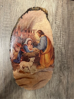 Icoană Rustică pe Lemn de Mesteacăn - Nașterea Domnului (30 17 cm)