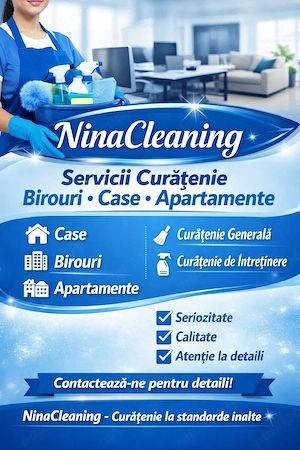  Ofer servicii de curățenie pentru case, apartamente și birouri. Lucrez serios, atent la detalii și 
