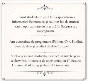 Studentă Informatică Economică caut job