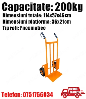 Carucior Transport Liza Platforma 200kg Cutii Colete Butoaie + LIVRARE GRATUITA