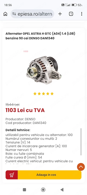 Alternator Opel astra h benzina 1.4 si altele ...