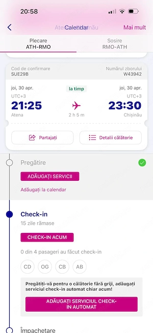 Bilet de avion Chisinau -Atena , 09.05.26, 3 bucati