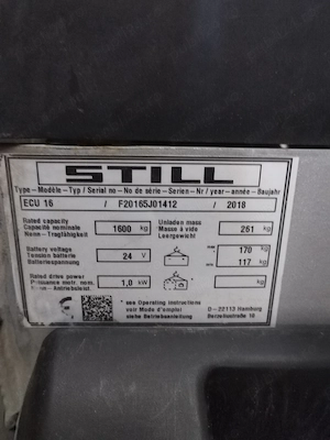 Transpalet electric STILL ECU 16   1.6T   An 2018    Perfect Funcțional - imagine 5