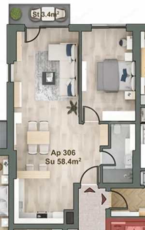Apartament cu 2 camere, 58 mp, semifinisat, zona Iulius Mall