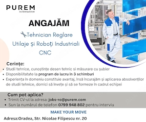 Purem Oradea angajeaza Tehnicieni mecanici pentru reglarea utilajelor 