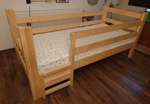 Vand pat copii de o persoana, din lemn masiv, solid, 200 x 90 cm - imagine 2