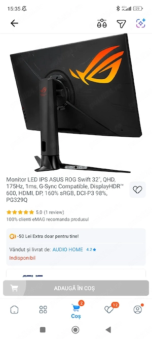 Vand Monitor Asus Rog SwiftPG329 - imagine 2