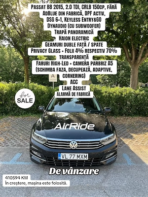 Passat B8 2015, 2.0 CRLB, DSG, Dynaudio, Pano, ACC, Lane Assist, High Led, Suspensie pe aer - imagine 5