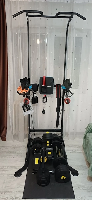 Sistem complet Home Gym, Power Tower, gantere, steper, accesorii