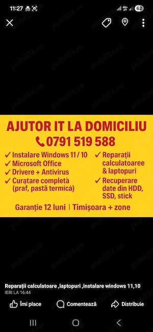 instalare windows 11,10 si reparații calculatoare, laptop la domiciliu, garanție ,licență 
