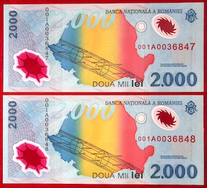 Romania bancnote 2000 lei 1999 Eclipsa serie mica 001A0036XXX UNC necirculate