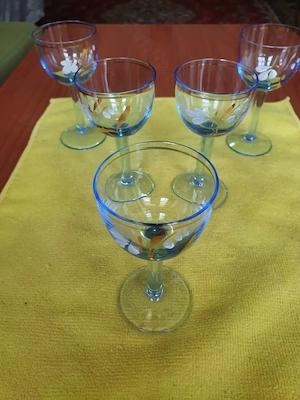 Set pahare foarte rare(5piese pict. manuala si aur)VintageBohemia Murano Style.300RON