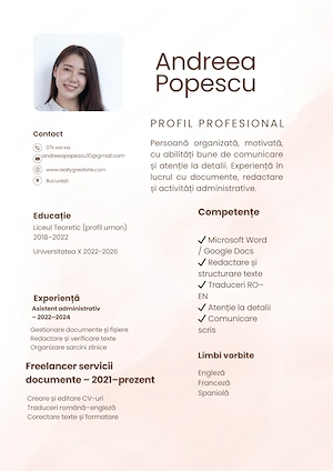 Realizez CV-uri + traduceri rapid (RO-EN-IT)