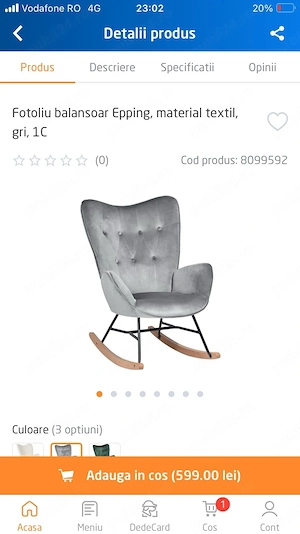 Fotoliu scaun balansoar gri ca nou