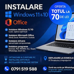 instalare windows 11,10 si reparații calculatoare, laptop la domiciliu, garanție ,licență 