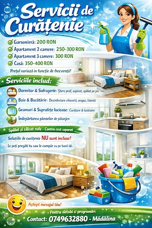 PRESTEZ  servicii de curățenie în Drobeta Turnu Severin pentru: - locuințe -apartamente  -spații com