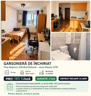 Dau in chirie garsoniera zona depou CFR Cluj Napoca 180 eur