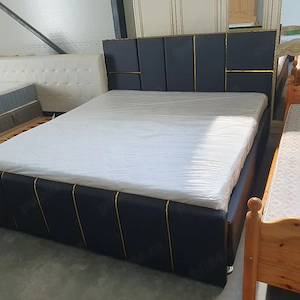 Pat dormitor tapițat piele 1.80m 2m+saltea  - imagine 2