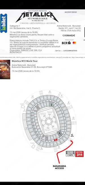 2 bilete Metallica București 